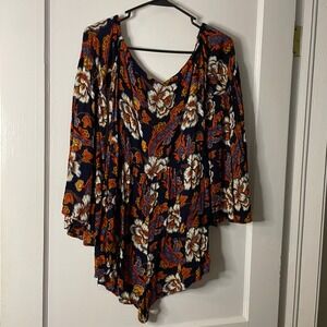 Out From Under Romper Floral Print Long Sleeve V Neck Festival‎ Boho